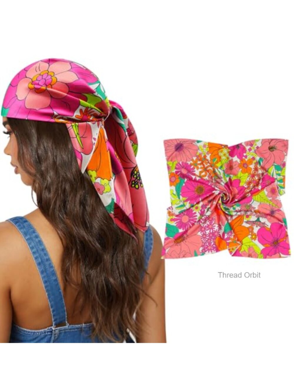 Satin Square Head Scarf Reversible Floral Hair Bandana Wrap